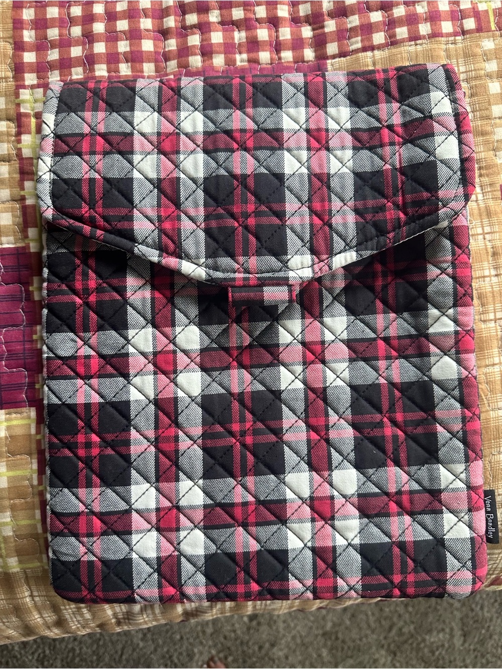Quilted Plaid Laptop Sleeve - Black, White & Red